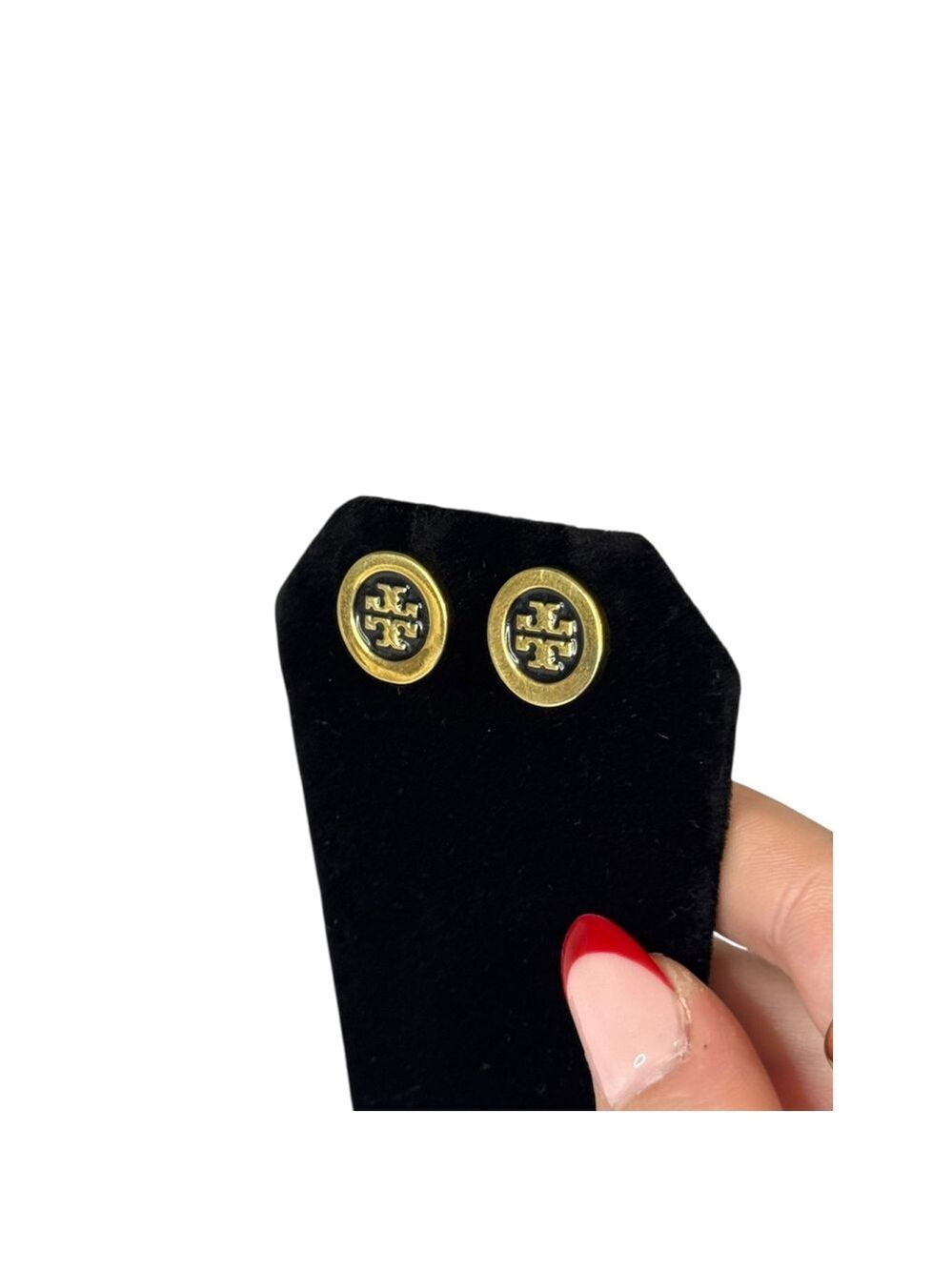 Women's Tory Burch Gold & Black Logo Stud Earrings One Size - Picture 5 of 5